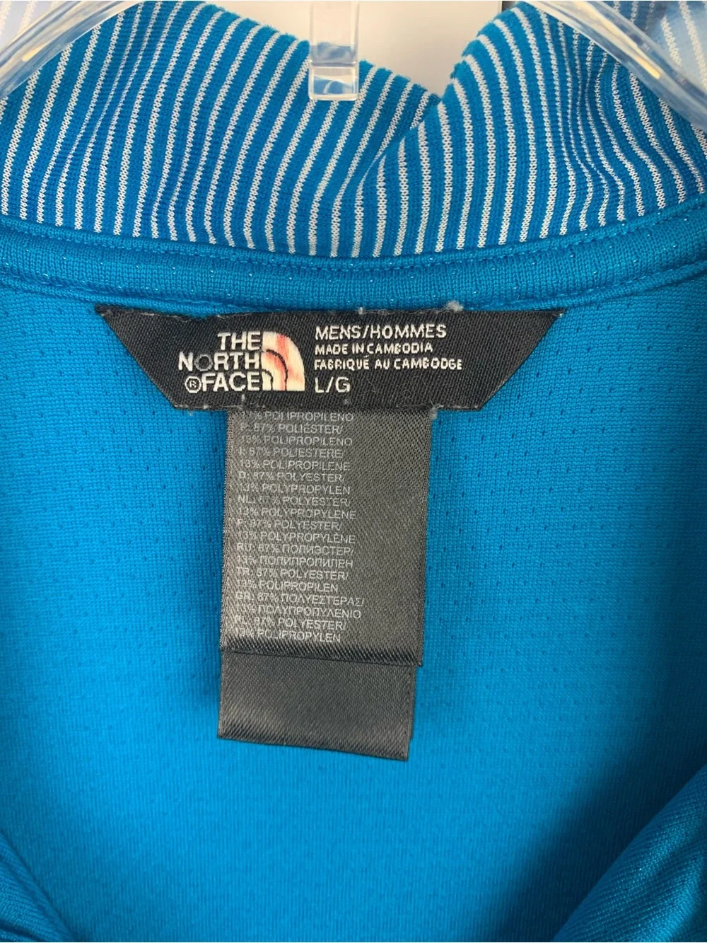 The North Face Men's L Blue White Striped Short Sleeve Polo Golf Shirt Preppy
